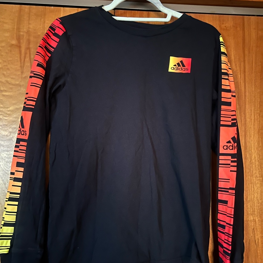 Adidas Black Shirt with Red and Yellow Sleeve Design